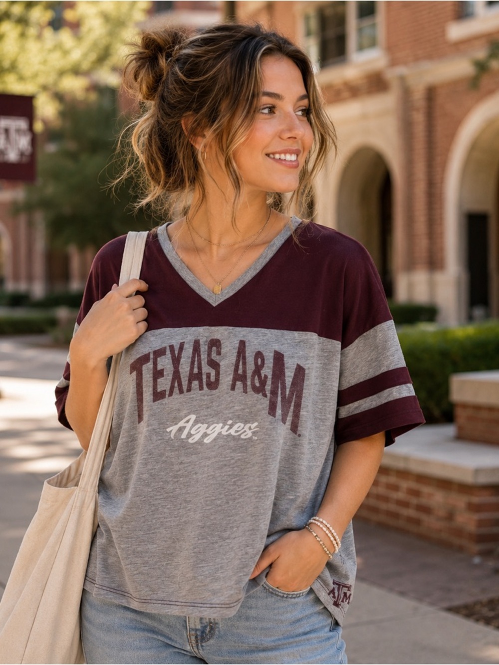 Texas A&M Aggies Maroon & Gray V-Neck Tee